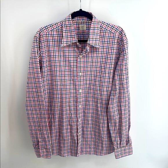Mazzarelli Italy plaid button up long sleeve dress shirt sz L - Picture 1 of 6